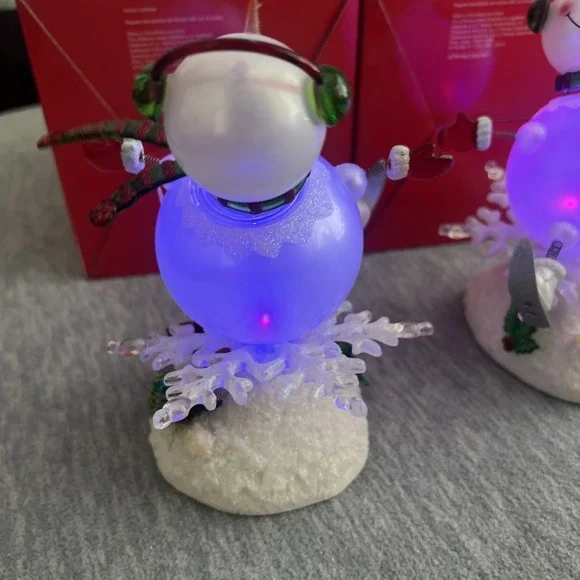 JCPenney Home Lighted Color Changing Acrylic Skiing Snowmen Pair Winter Vintage - Picture 7 of 16